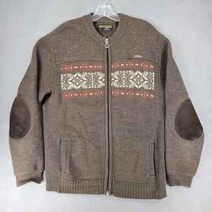 GEIGER Austria TYROL Full Zip Mens EU 54 Fair Isle Sweater Wool Elbow Patch